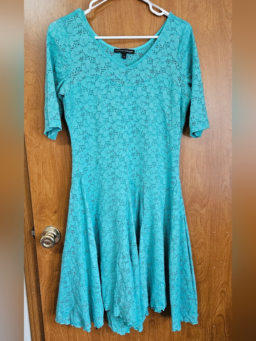 Turquoise Lace V-Neck Midi Dress